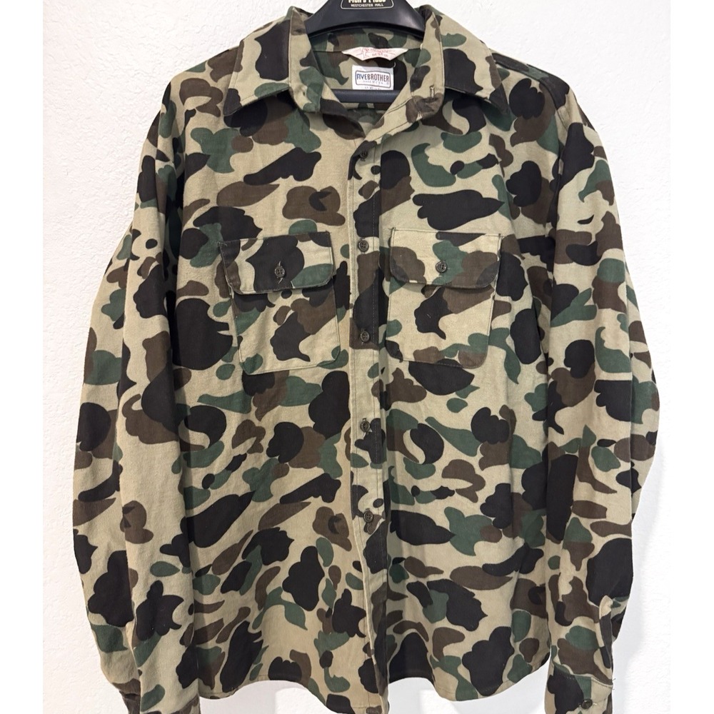 Vintage Five Brother Flannel Shirt Men's XL Chamois Duck Camo Hunting USA